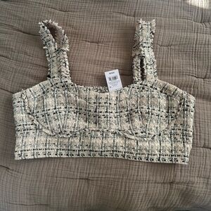 Target Tweed Bustier Crop Top Cream Pink Black NWT Large